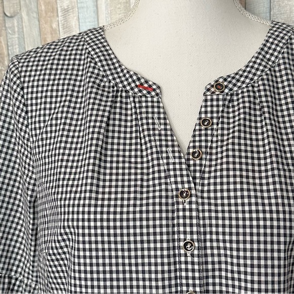 Talbots MP Oprah Magazine Embroidered Popover Top Gingham Scalloped Bell Sleeve - Picture 3 of 10